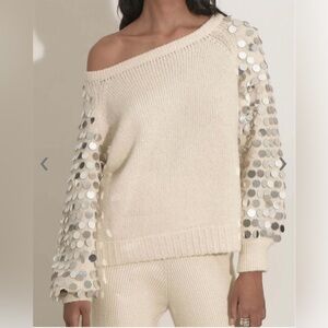 $468 Eleven Six Women's Beige Sadie Sequence Alpaca Merino Sweater Size XL/XXL